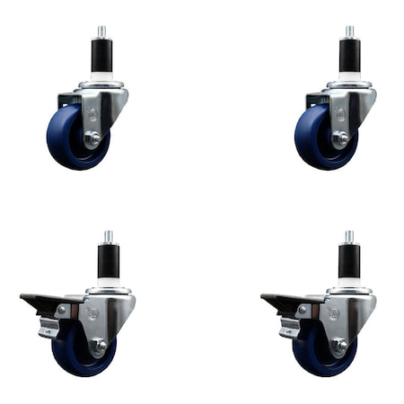 Service Caster 3'' Solid Poly Wheel Swivel 1-3/8'' Expanding Stem Caster Set 2 Brakes, 4PK SCC-EX20S314-SPUS-2-PLB-2-138